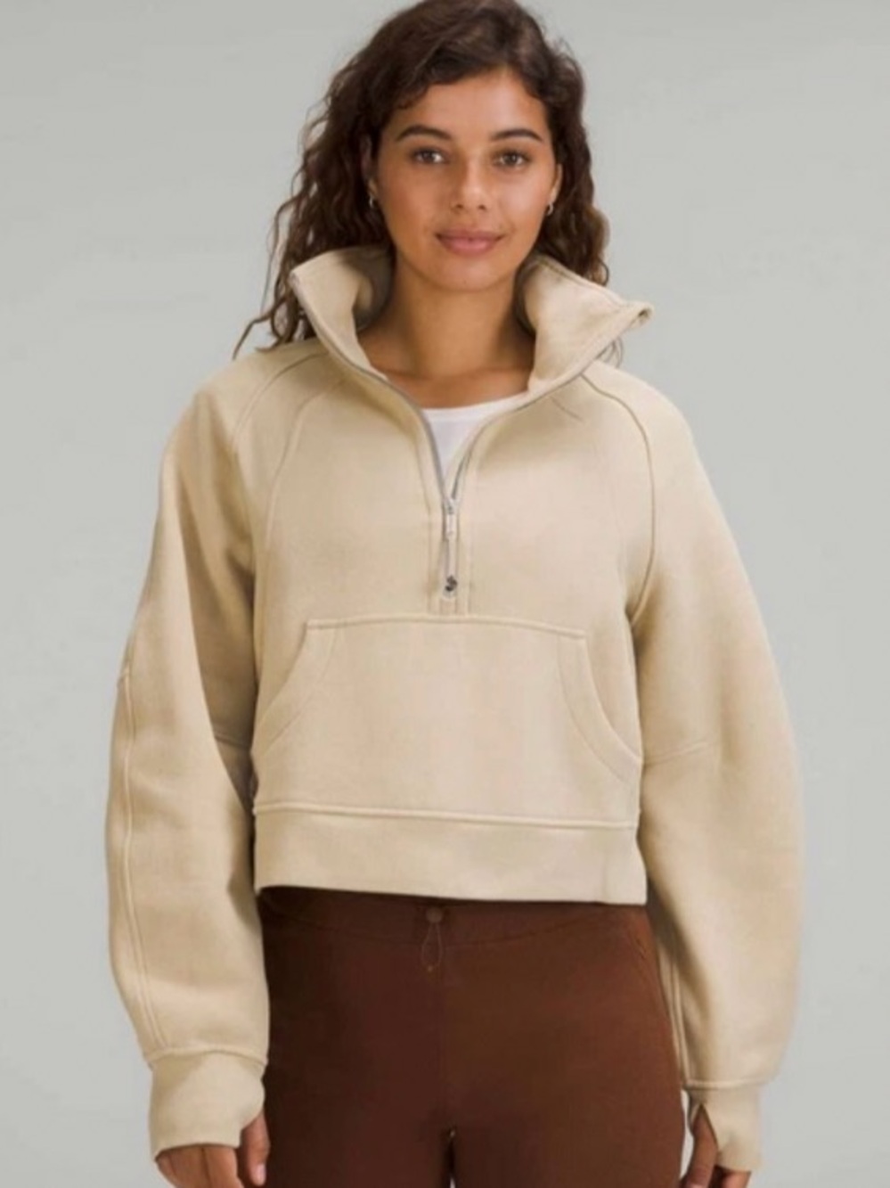 lululemon Scuba Oversized Funnel-Neck Half Zip Brown & Beige XS/S